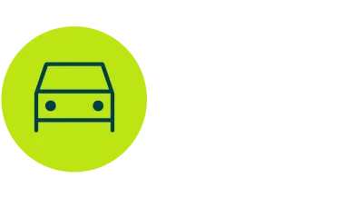 Dark blue front-facing car icon on a light green circle, representing automotive rPP applications