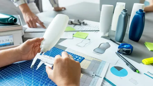 Technical analysis of plastic packaging using calipers and design sketches to optimize recyclability at PreZero.