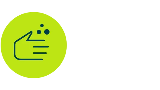 Dark blue icon of a hand with drops on a light green circle for personal care rHDPE applications