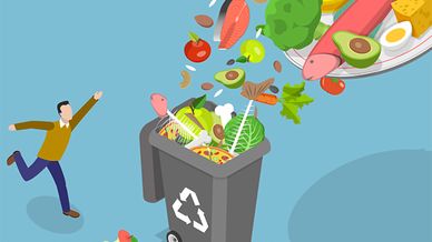 Illustration på stora mängder matavfall som hälls i matavfallskärl