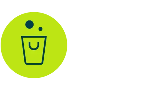 Dark blue bucket and bubbles icon on a light green circle for consumer rHDPE applications