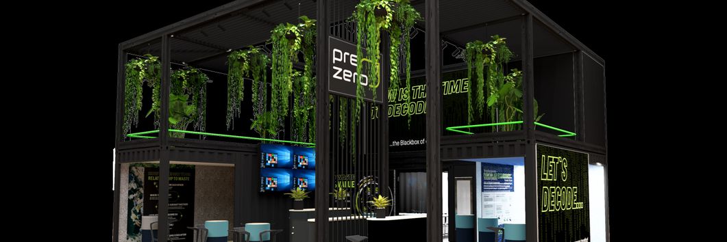 Zu sehen ist ein 3D-Rendering des PreZero-Messestandes auf der Hannover Messe 2024