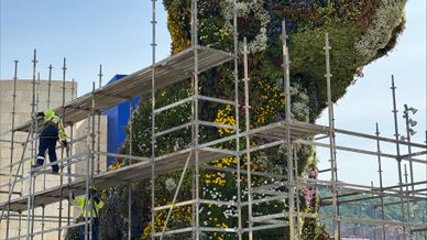 Puppy, la escultura que preside el Museo Guggenheim Bilbao, cambia de flores en el Día Europeo de los Parques