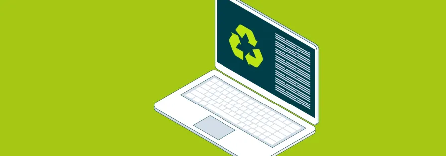 PreZero WasteEcoSavings: Digitale Lösung für die Kreislaufwirtschaft, visualisiert durch eine Laptop-Illustration mit Recycling-Icon