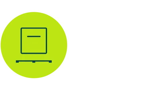 Dark blue icon of a box on a pallet on a light green circle for logistics rHDPE applications