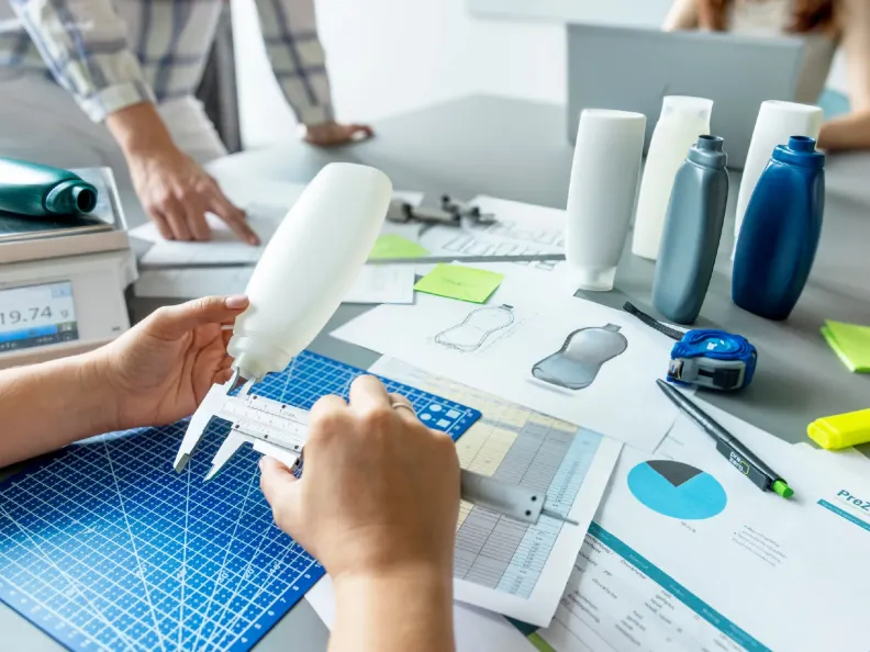Technical analysis of plastic packaging using calipers and design sketches to optimize recyclability at PreZero.