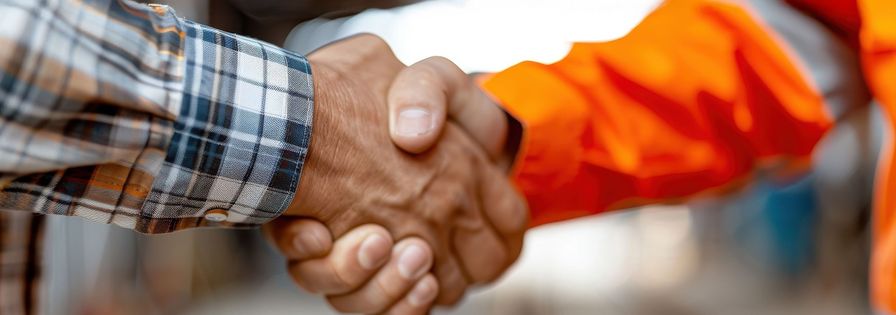 [AI-genererad] Handskakning mellan man med rutig skjorta och man med varselkläder