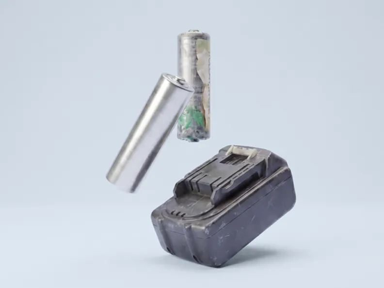 [KI-generiert] Circular Materials Batterie used two AA small and one big