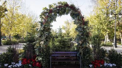 Un jardín efímero y un arco verde navideños en los Jardines del Bueno Retiro