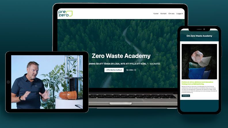 Digitala utbildningar på olika typer av skärmar på en mörk bakgrund
