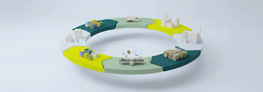 [Généré par l'IA] Une infographie circulaire montre le processus de recyclage des ménages en passant par la collecte et le recyclage