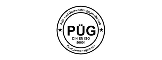 Rundes Prüf- und Überwachungsgesellschaft PÜG Siegel für DIN EN ISO 50001 Energiemanagement