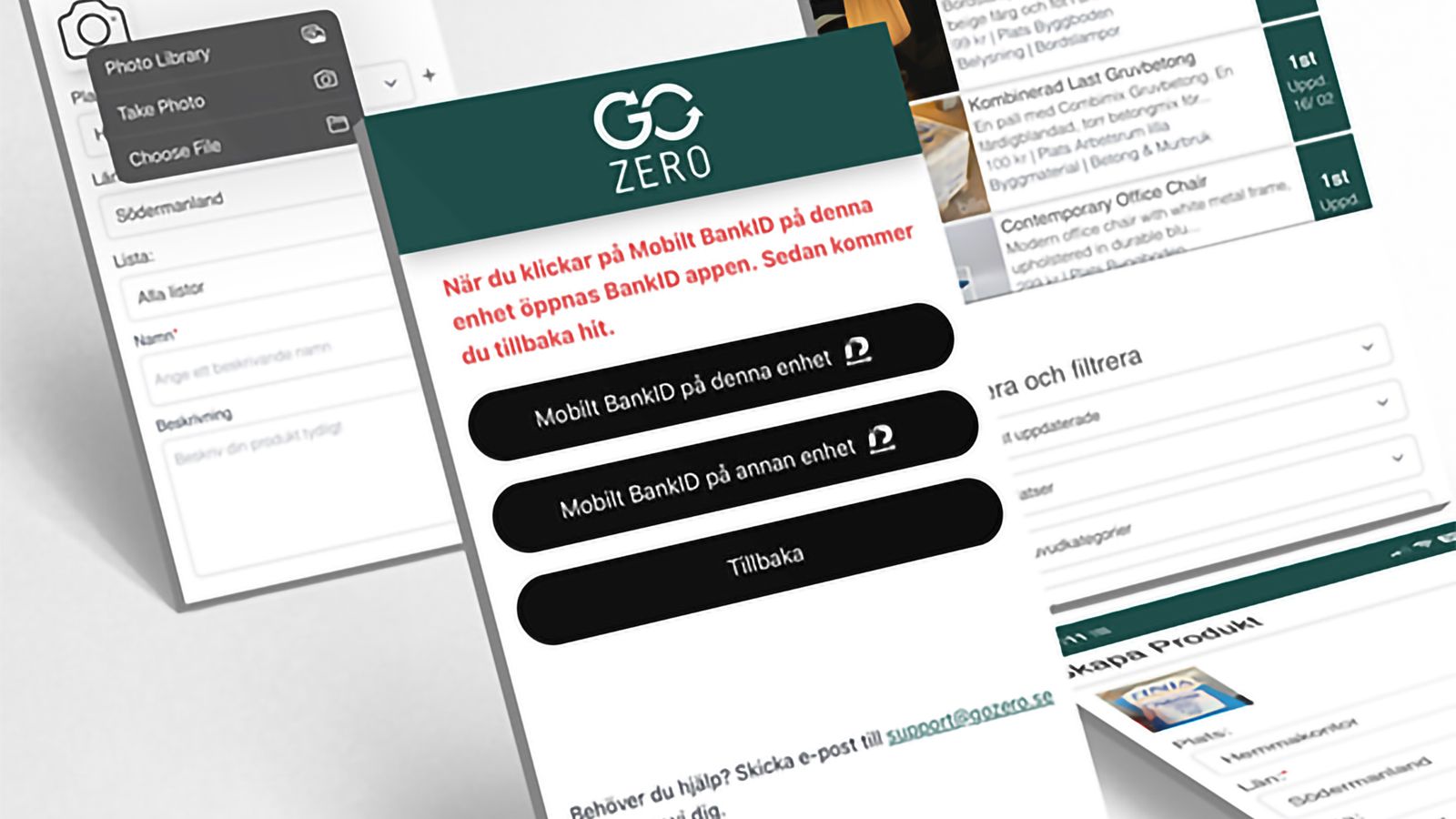 Skärmbilder från appen GoZero