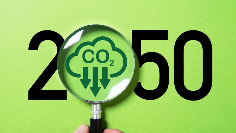 Årtalet 2050 där första nollan är ersatt med co2-symbol