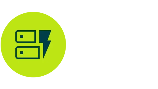 Dark blue icon of two modules with a lightning bolt on a light green circle for energy-related rHDPE applications