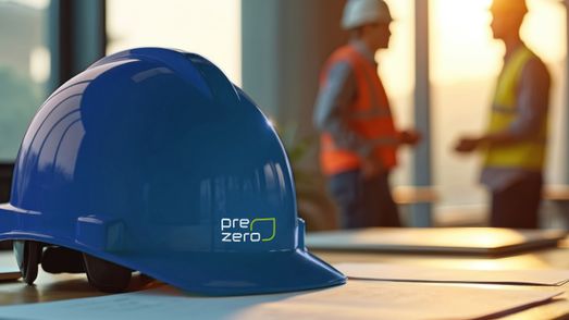 [AI-genererad] Blå hjälm med PreZero-logga på