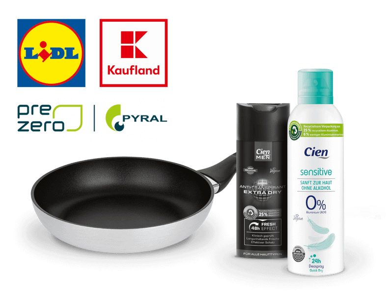 Lidl Kaufland PreZero Pyral Produkte aus recyceltem Aluminium Spreuhdosen Pfannen