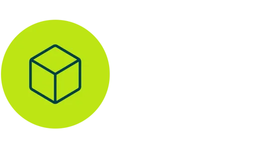 Dark blue 3D box icon on a light green circle, symbolizing rHDPE applications for durable containers
