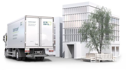 SafeSimplex-bil framför ett höghus